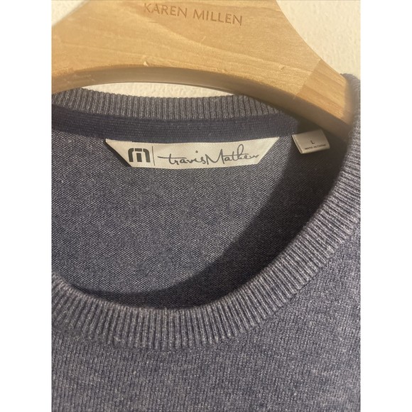 Travis Mathew Mens Sweater Cashmere Blend 2 Tone Blue Gray Long Sleeve Size L - Picture 3 of 7